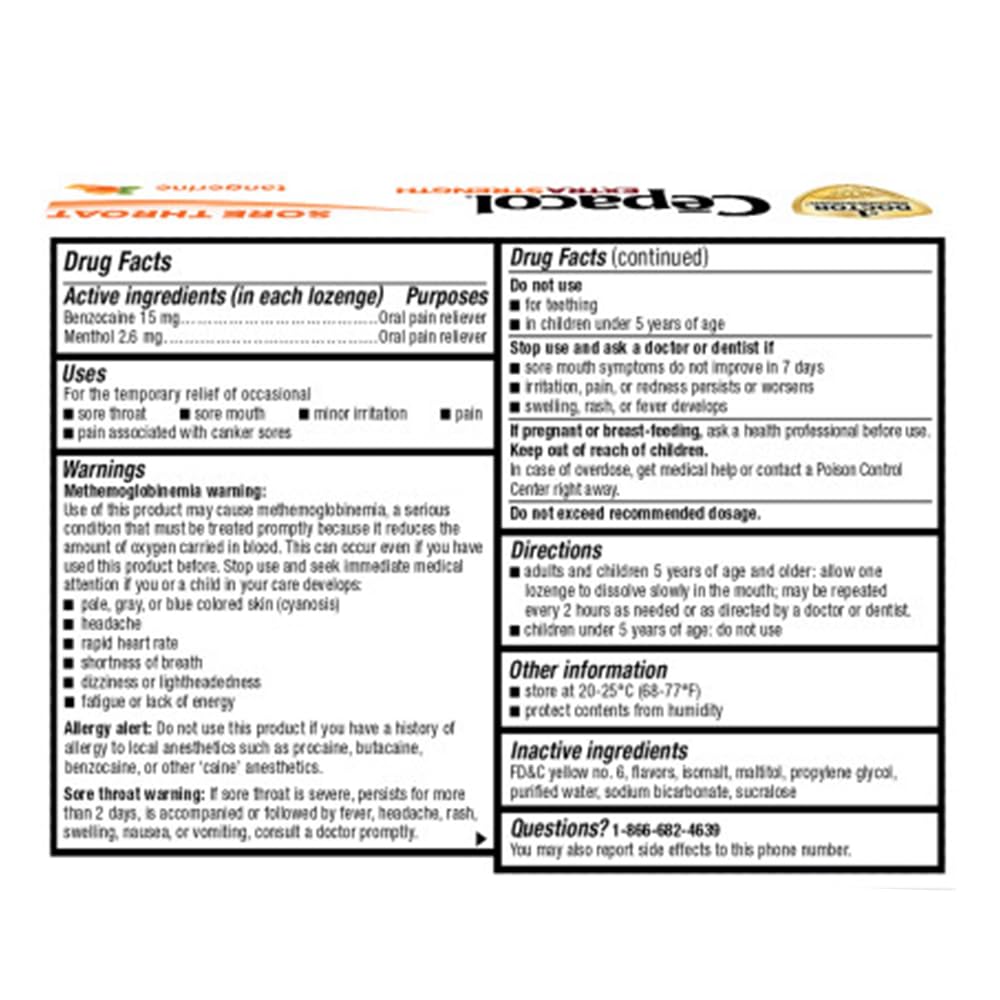 Cepacol packaging Honey Lemon throat drops on shelf demonstrating travel-friendly packaging.