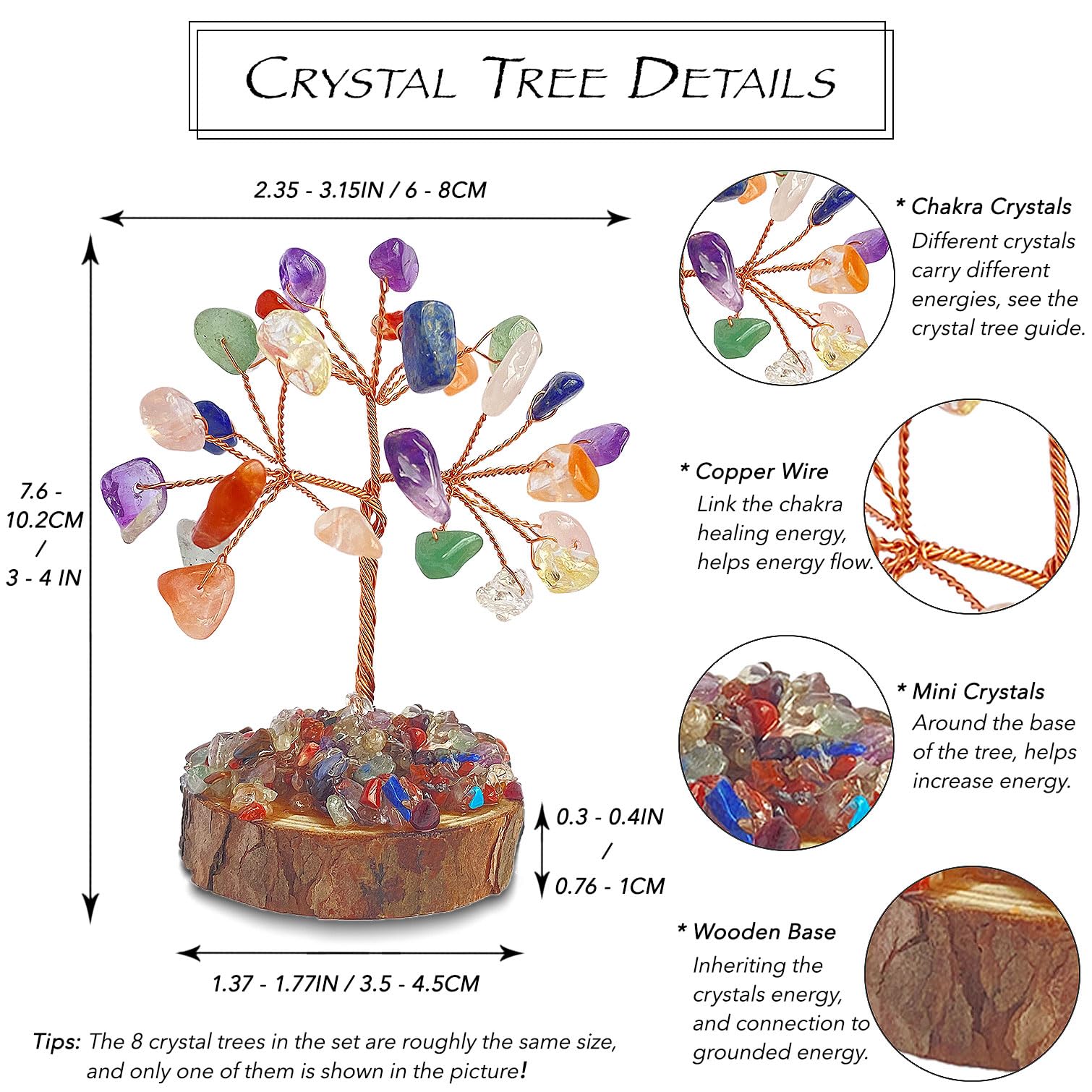 Cereikei wood base with copper wires grounding crystal branches for balanced energy flow.