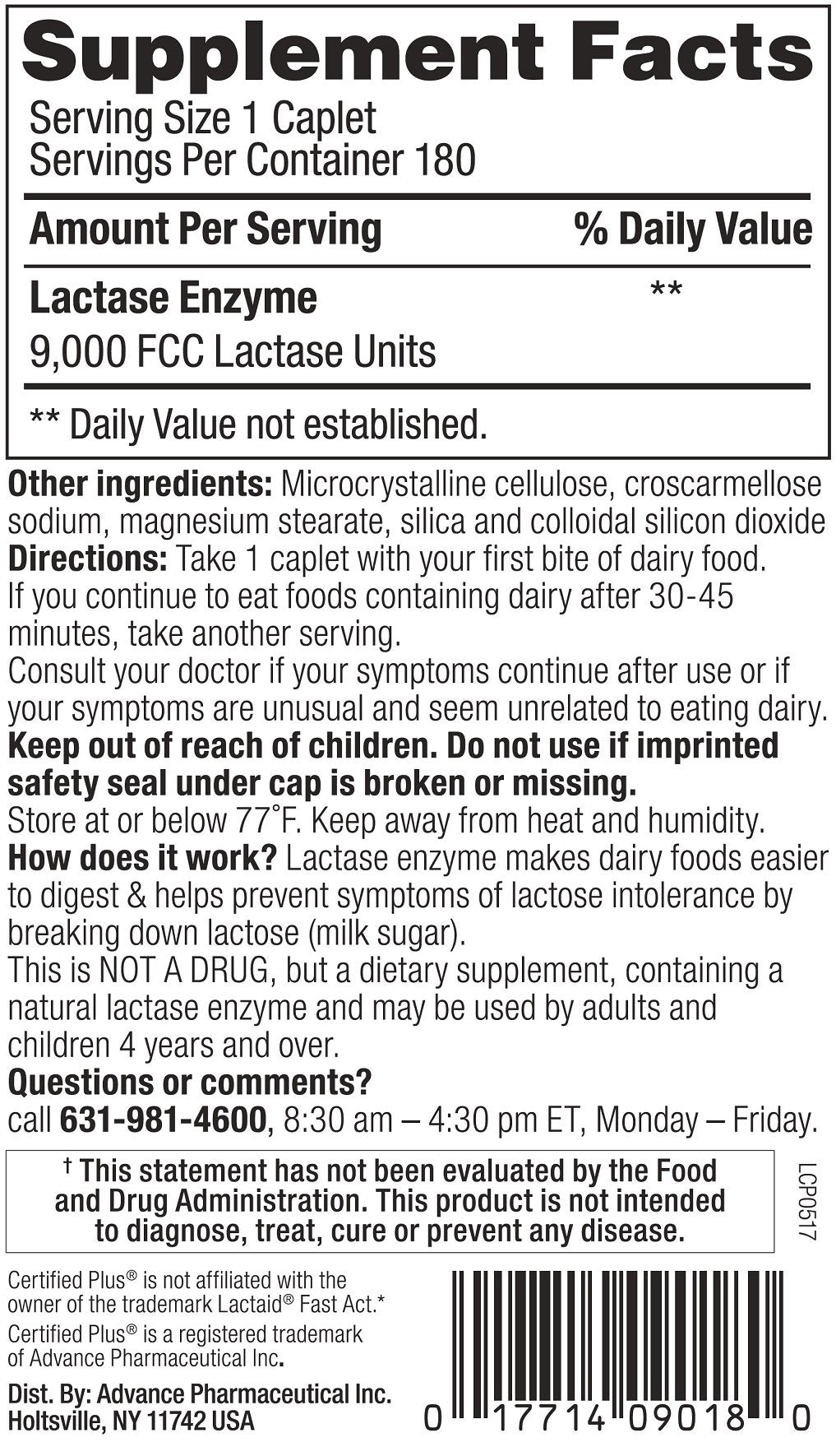 Certified Plus lactase fast-acting caplets close-up for dairy comfort and digestion