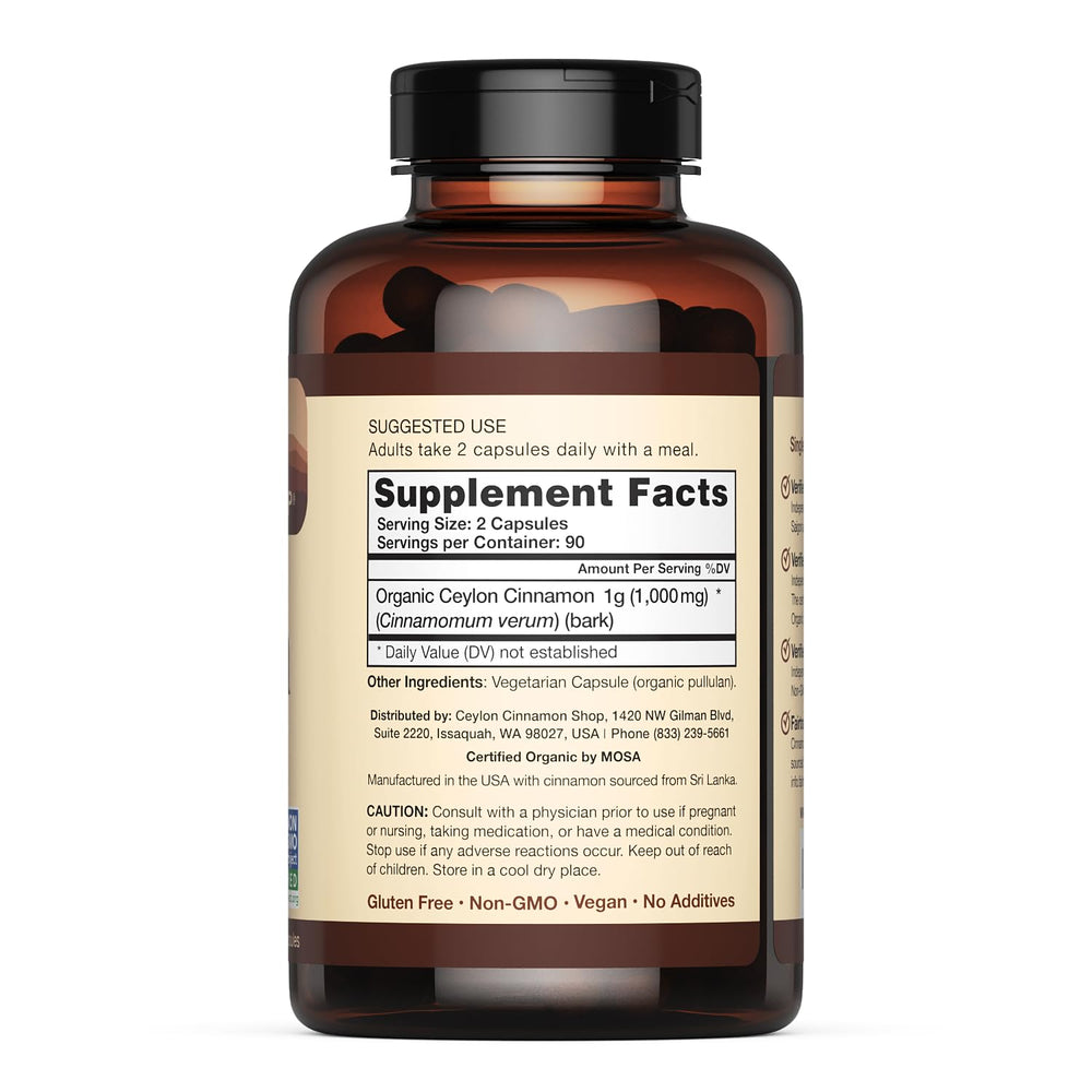Non-GMO verified label on Ceylon Cinnamon Shop capsules
