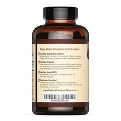 USDA Organic seal and Ceylon Cinnamon Shop label on bottle