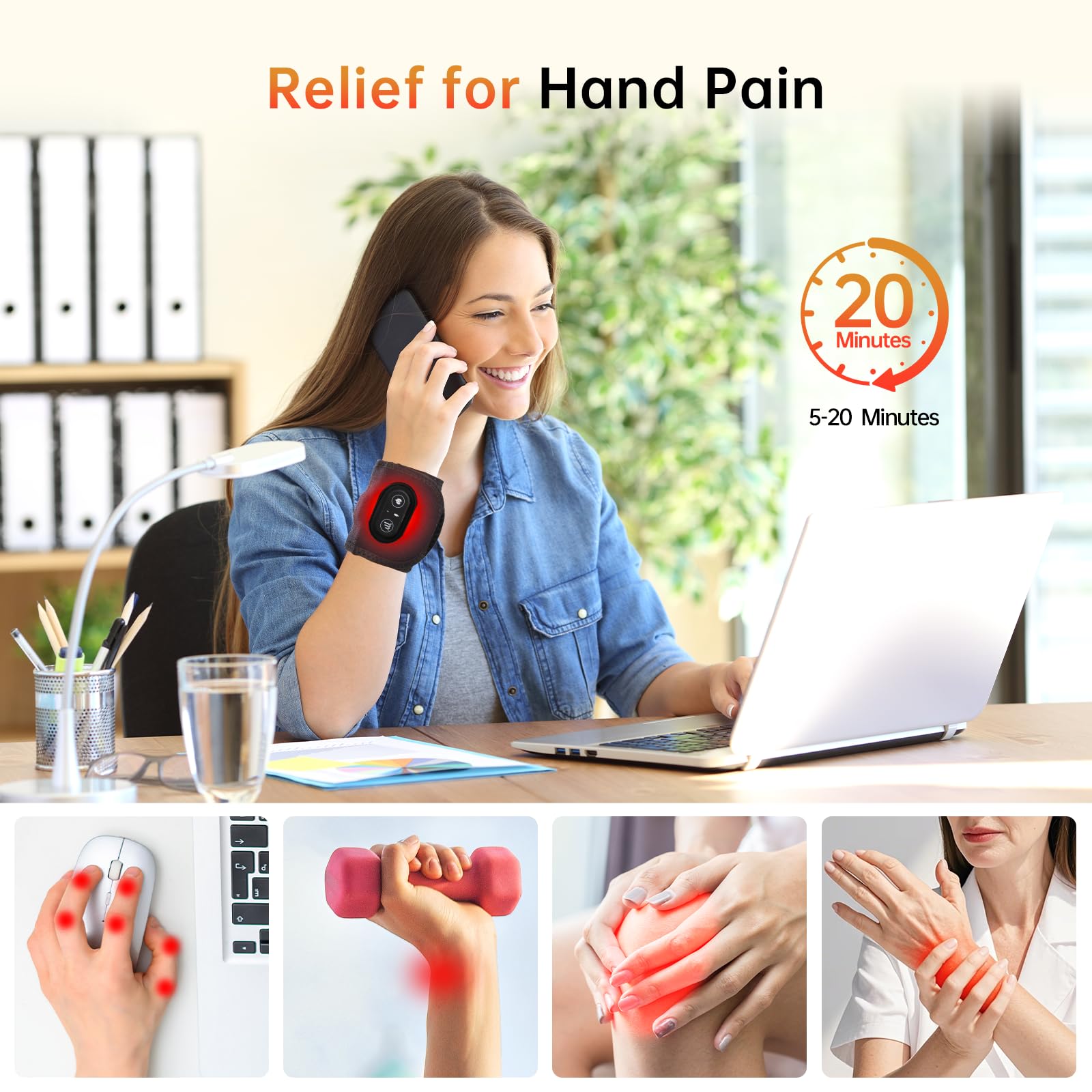 Ceyodo wrist wrap showing heating mode for warmth and improved circulation
