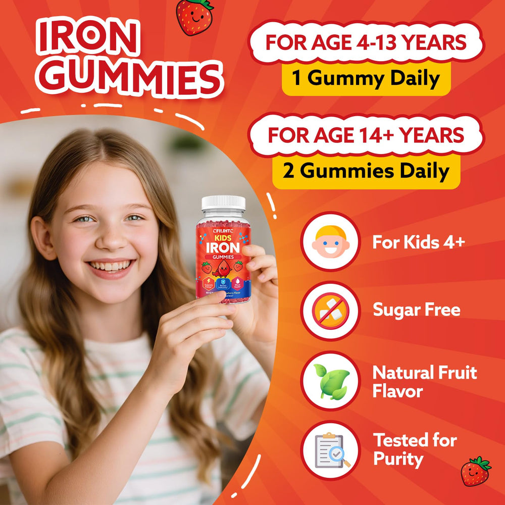 CFILIHTC iron gummies vegan, non-GMO label for plant-based kids