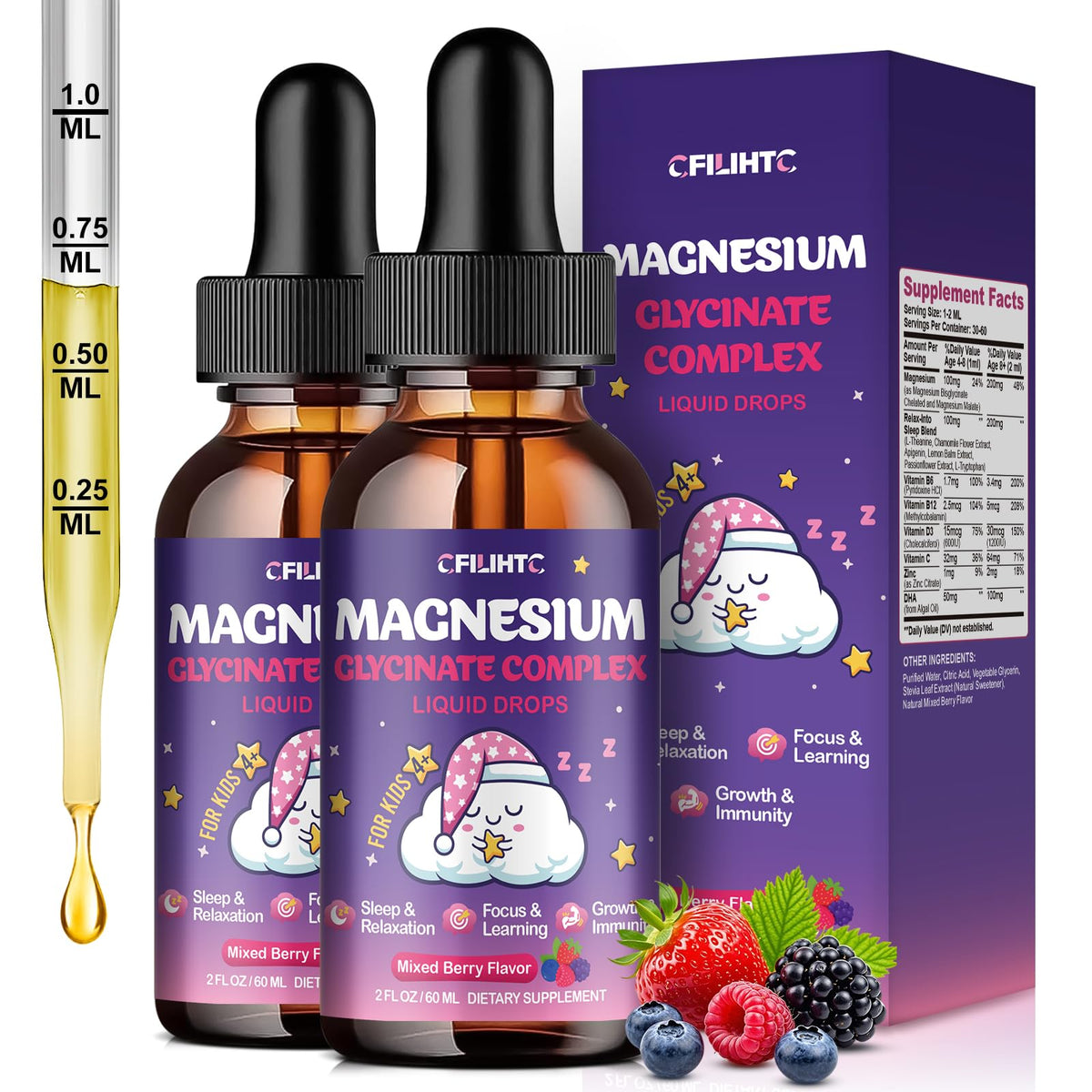 CFILIHTC Kids Magnesium Drops bottle shown for easy daily calm and focus support