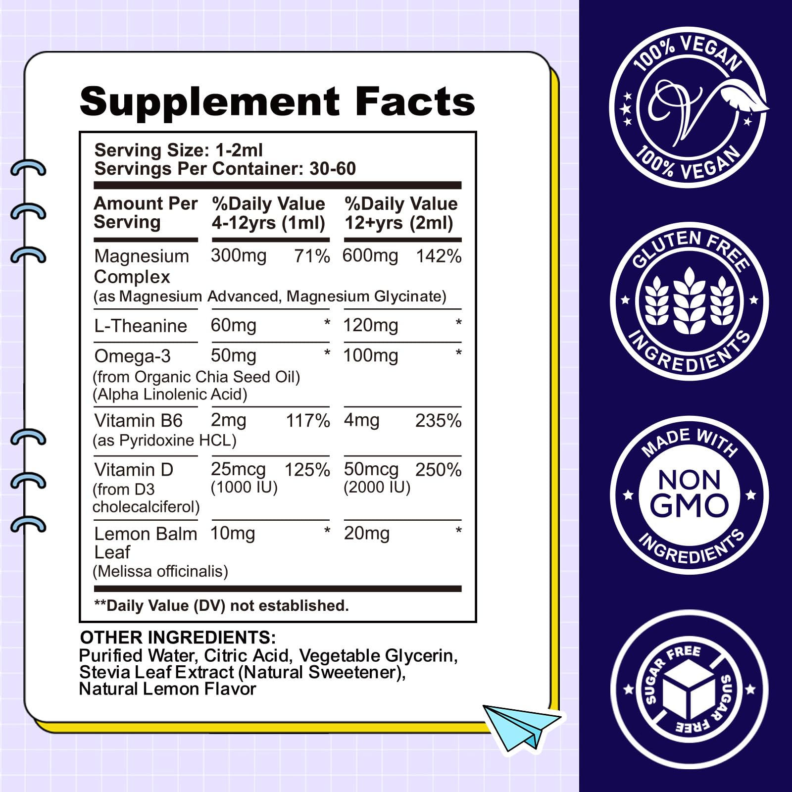CFILIHTC Kids Magnesium Liquid Drops bottle label with clear ingredients
