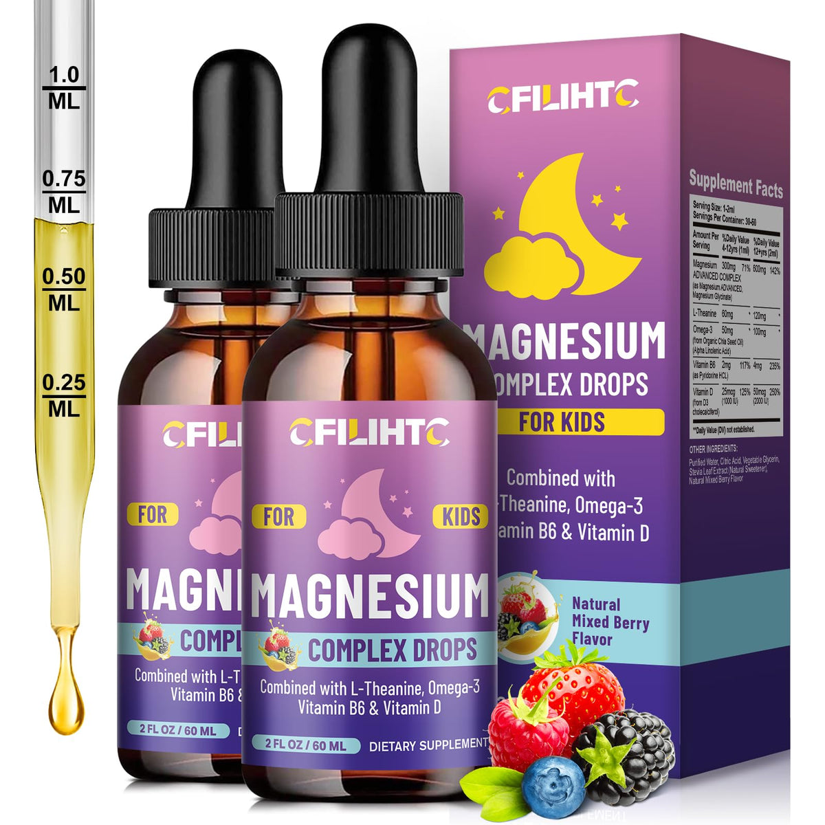 CFILIHTC Kids Magnesium Liquid Drops bottle for convenient daily dosing.