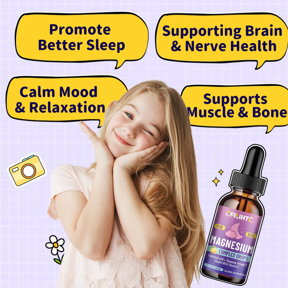 CFILIHTC Kids Magnesium Liquid Drops lemon flavor in family bottle