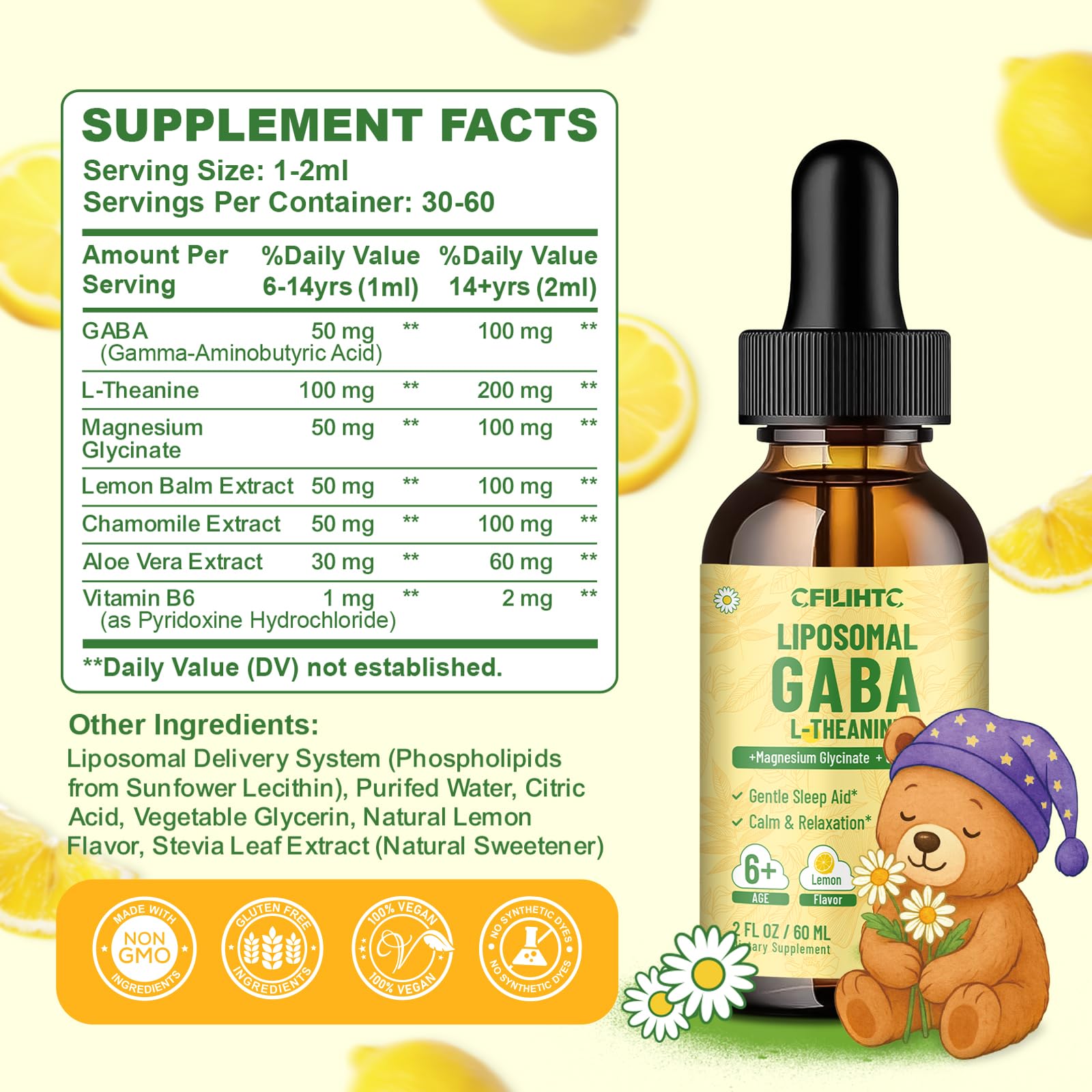 CFILIHTC liposomal GABA L-Theanine drops family use suitable for adults