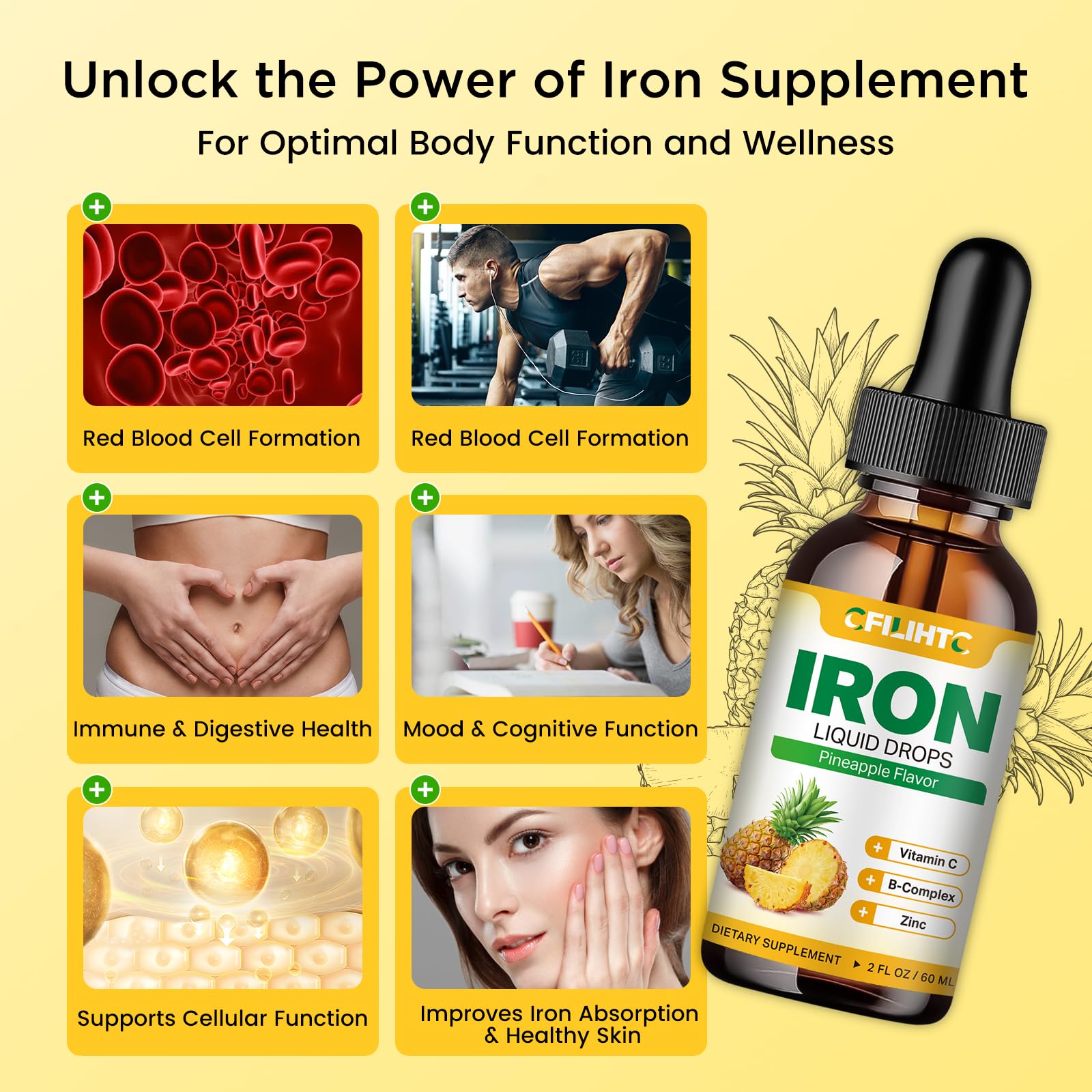 CFILIHTC liquid iron drops ingredients label with vitamin C and B vitamins