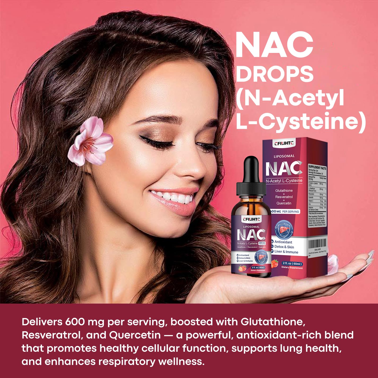 CFILIHTC NAC drops with glutathione and resveratrol for antioxidant support