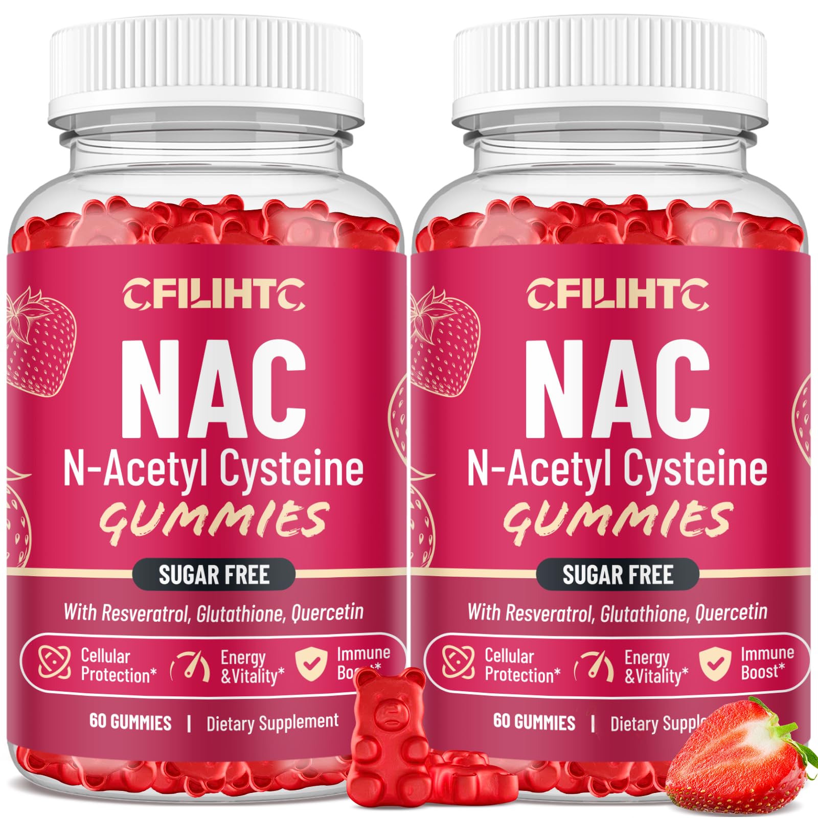 CFILIHTC NAC Gummies bottle front with strawberry flavor for daily antioxidant support.