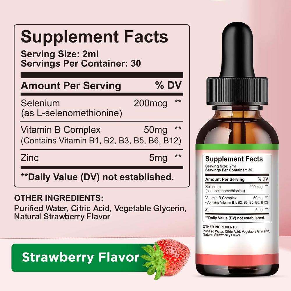 CFILIHTC Selenium Drops ingredients label highlights zinc, vitamin B complex, and selenium