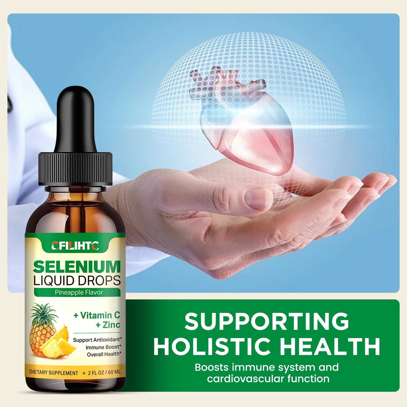 CFILIHTC selenium drops ingredients include vitamin C and zinc for daily support