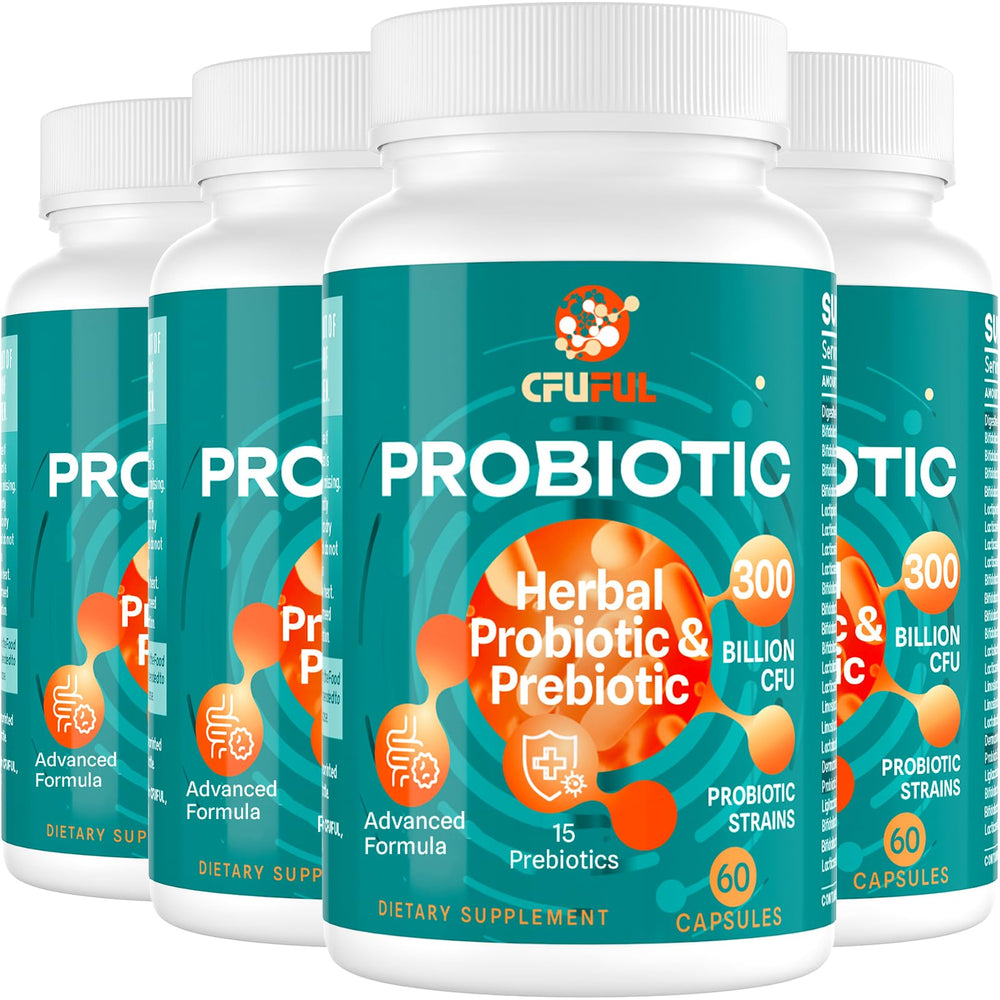 Cfuful Probiotics 300B CFU bottle showcasing daily gut support and convenient one-per-day formula.