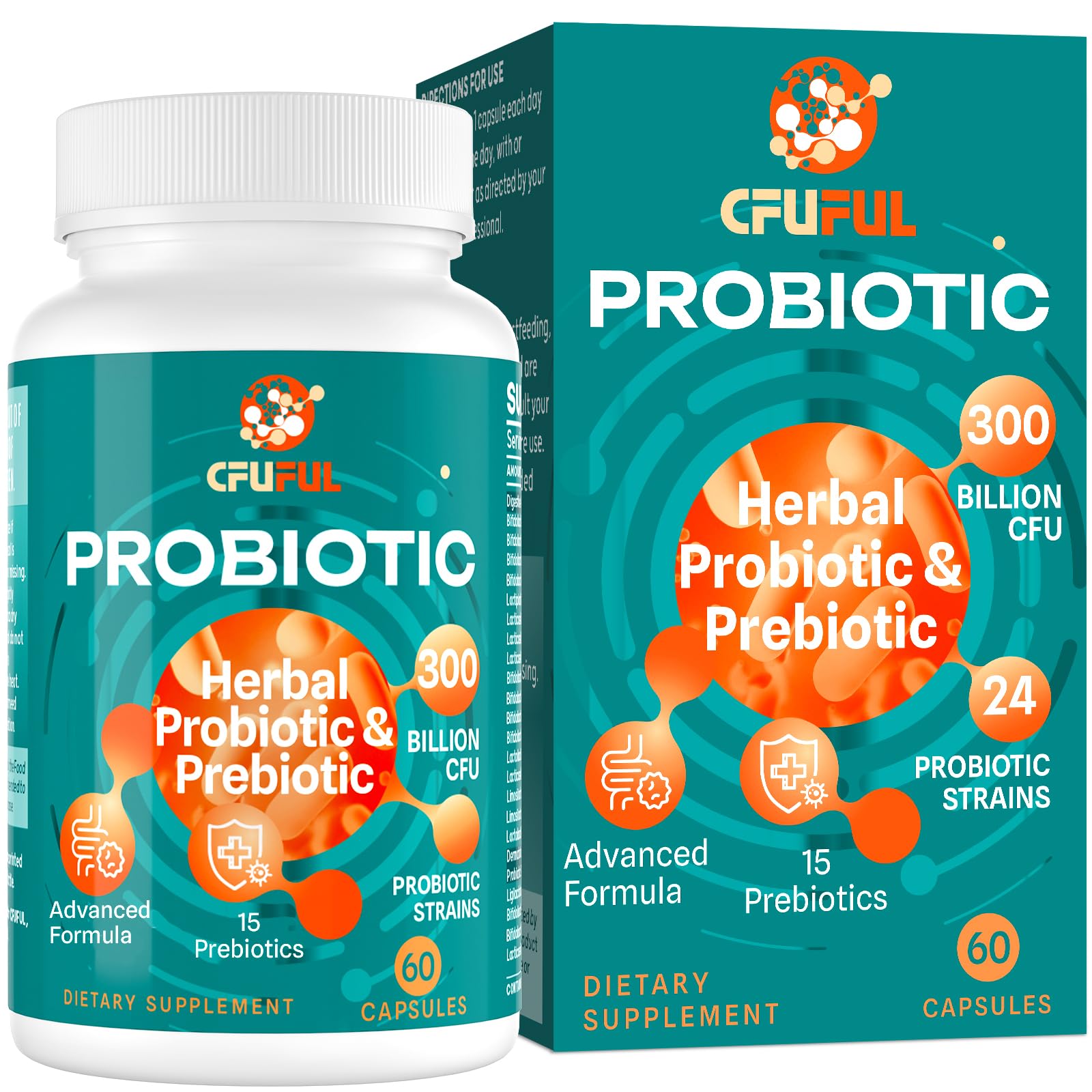 Cfuful Probiotics 300Billion CFU bottle cap—supports daily gut balance.