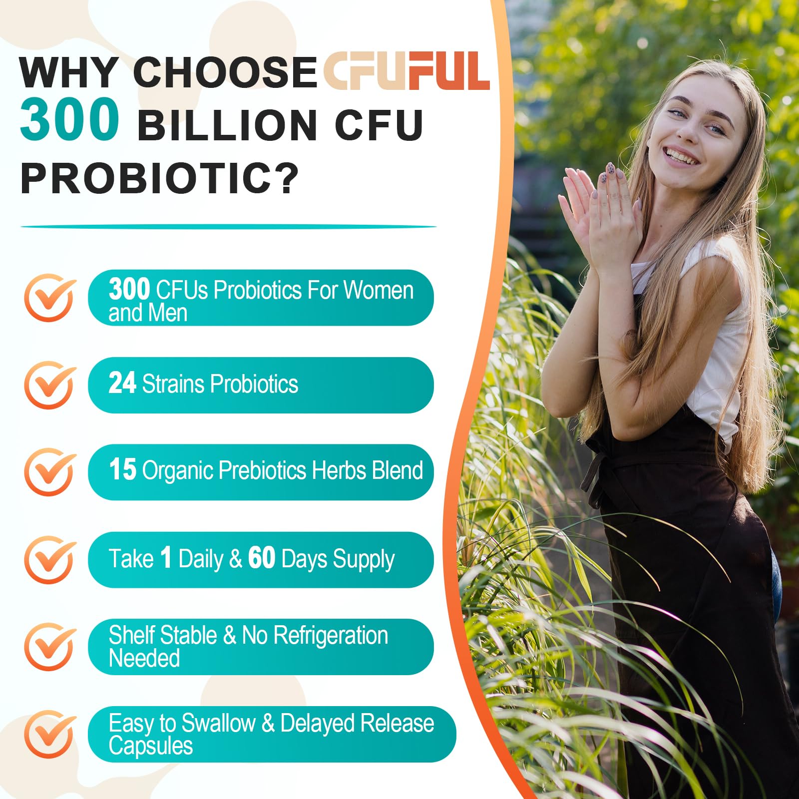 Cfuful Probiotics 15 organic herbs prebiotic blend profile for resilient gut flora.