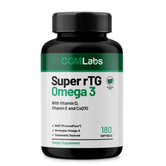 CGM Labs Super rTG Omega3 softgels in bottle for daily heart health support