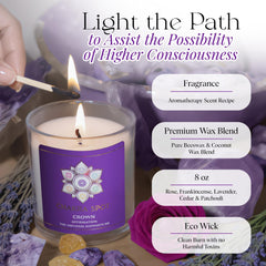 Chakra Spot Crown Chakra candle with clear quartz energy aids clarity.
