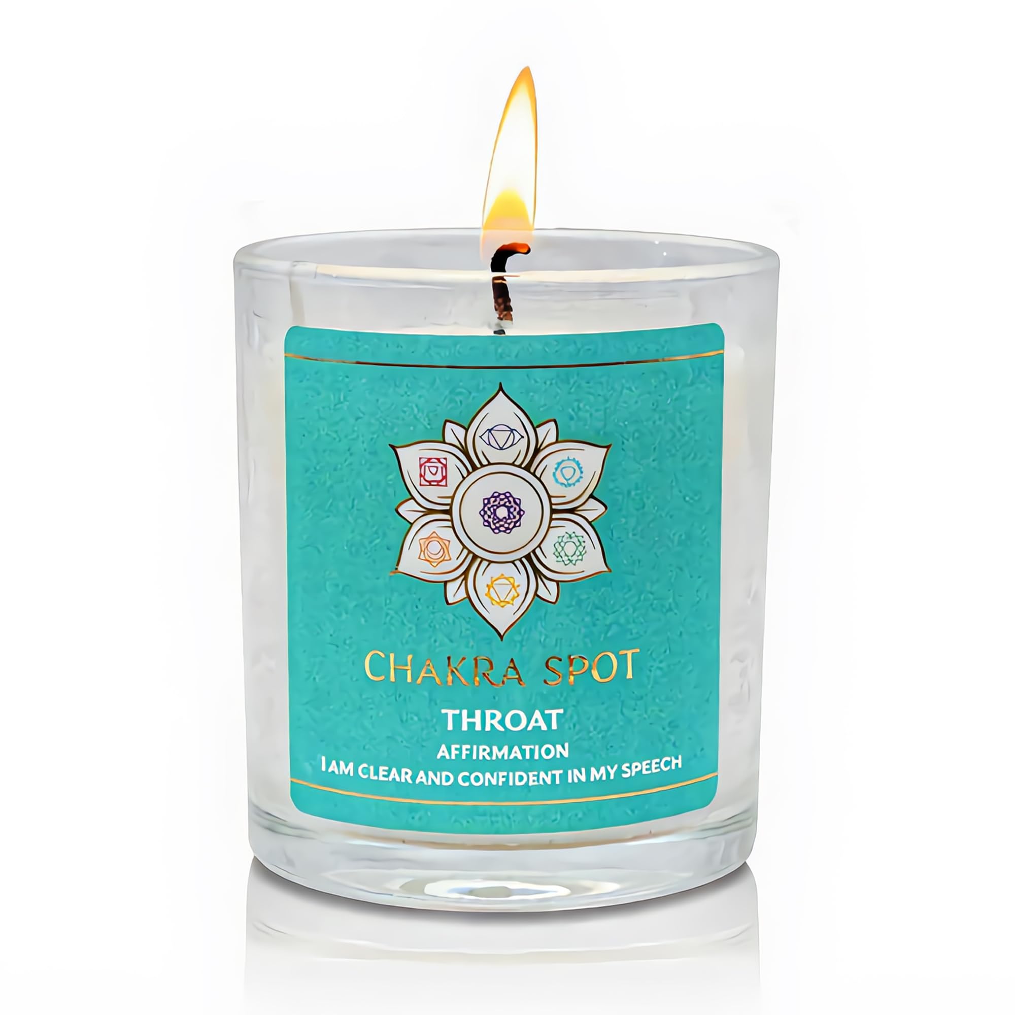 Chakra Spot Vishuddha candle with blue aura promotes truth and clear communication rituals.