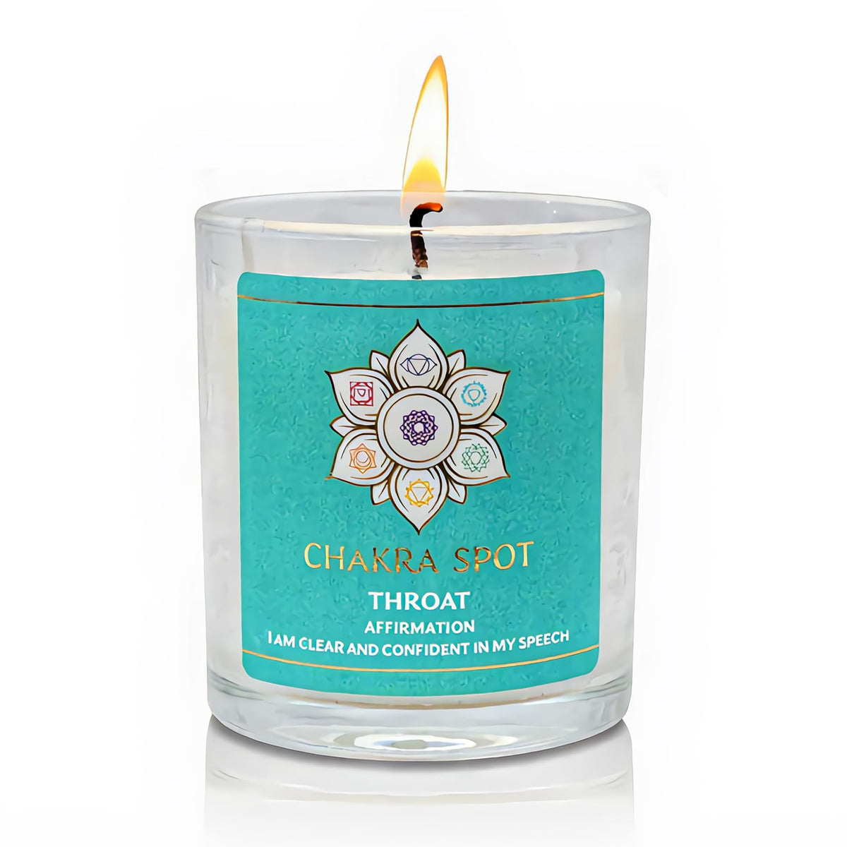 Chakra Spot Vishuddha candle with blue aura promotes truth and clear communication rituals.