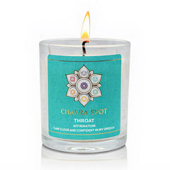 Chakra Spot Vishuddha candle with blue aura promotes truth and clear communication rituals.
