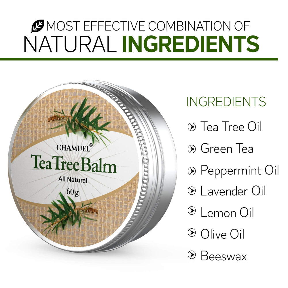 Chamuel Tea Tree Oil Balm applied to hand for gentle comfort