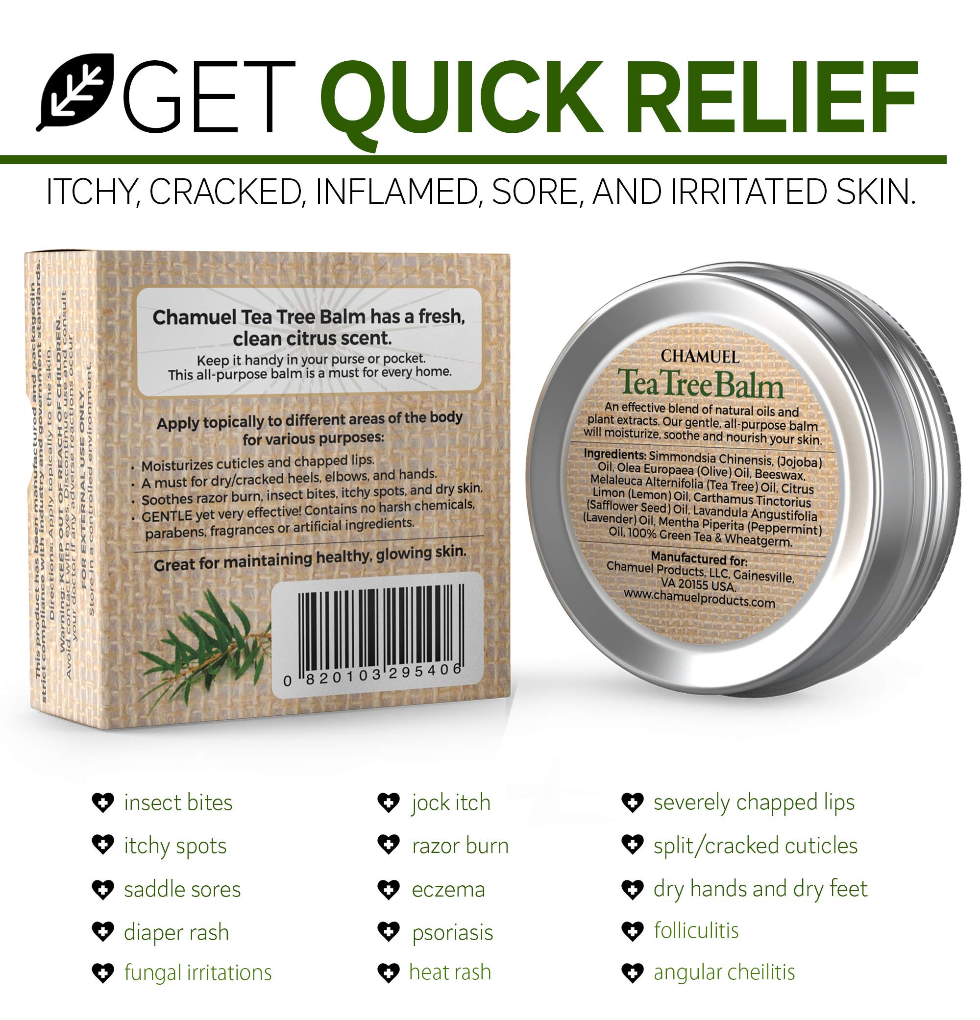 Chamuel Tea Tree Oil Balm texture swatch showing creamy, nourishing consistency