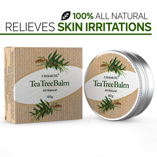 Chamuel Tea Tree Oil Balm tube close-up for precise, soothing skin care