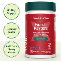 Charlotte’s Web muscle restore gummies in dark cherry flavor for tasty recovery