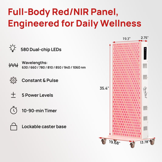 Charmpilot red light panel on a mobile stand for home wellness.