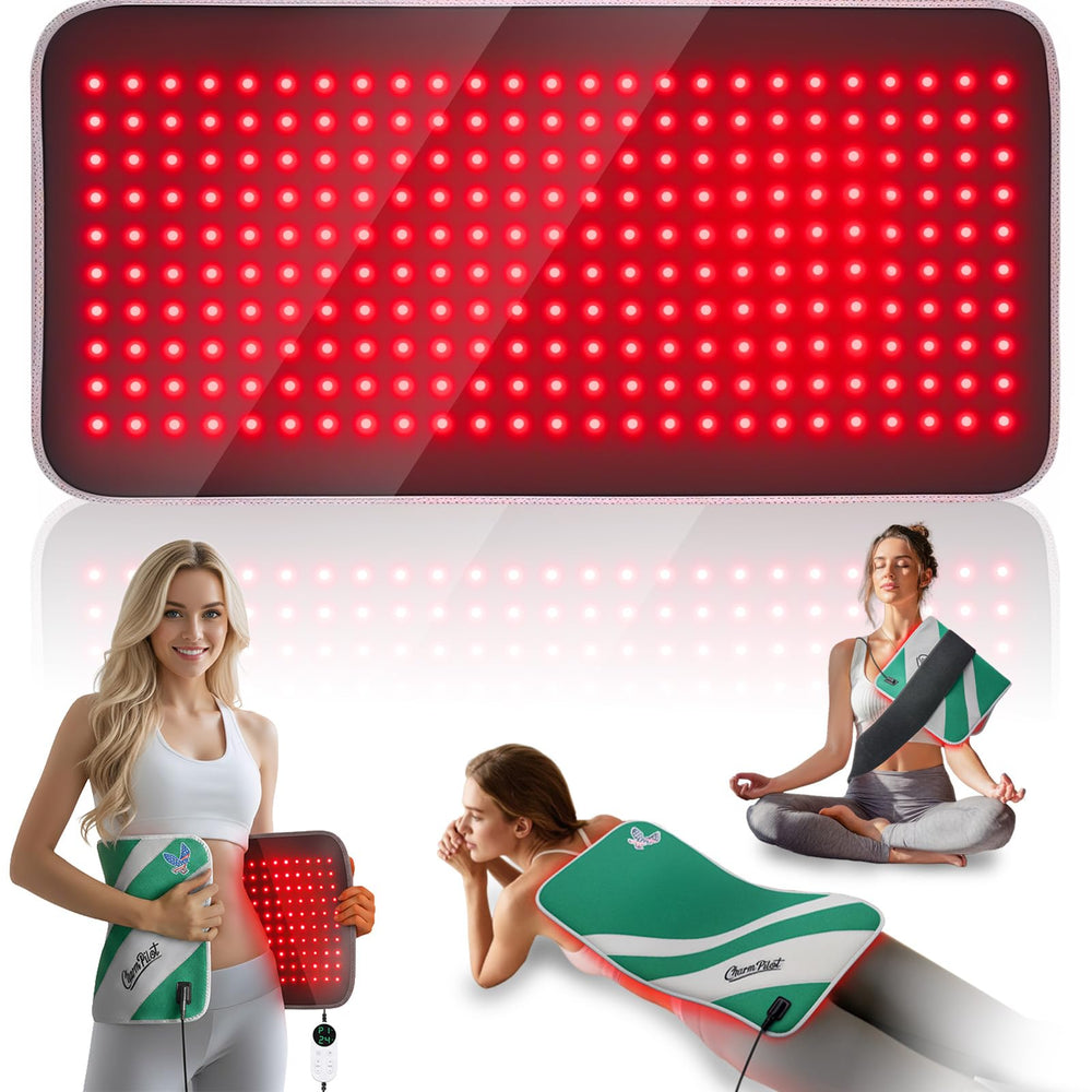Charmpilot Red Light Therapy Pad covering the back for targeted comfort and circulation support.