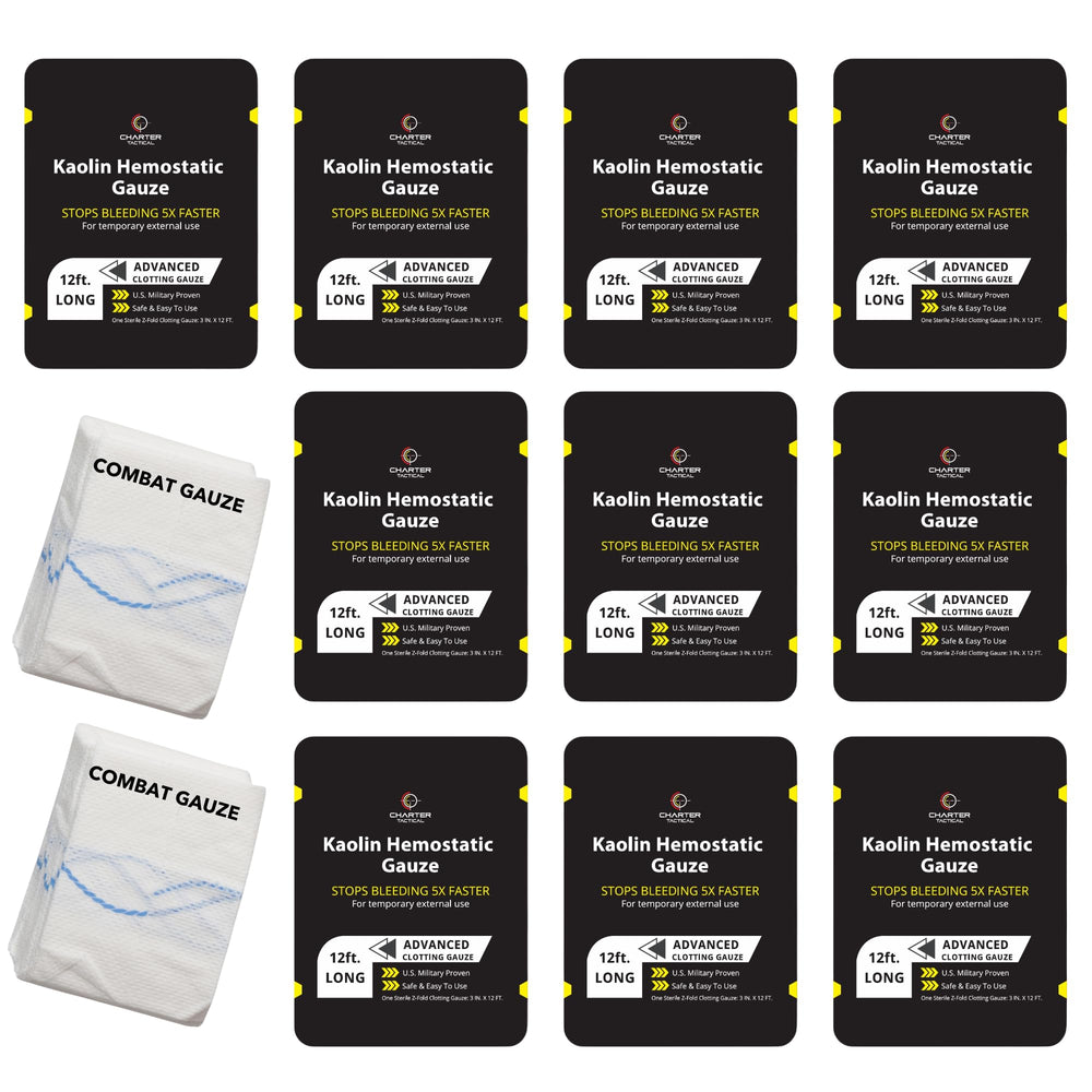 Charter Tactical Quick Clot Combat Gauze, 3x12.5', ideal for rapid wound packing and emergency bleeding control.