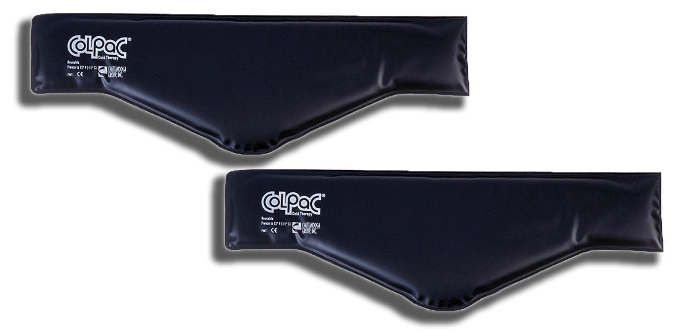 Chattanooga ColPac black urethane ice pack in neck-contour shape for targeted cooling relief.