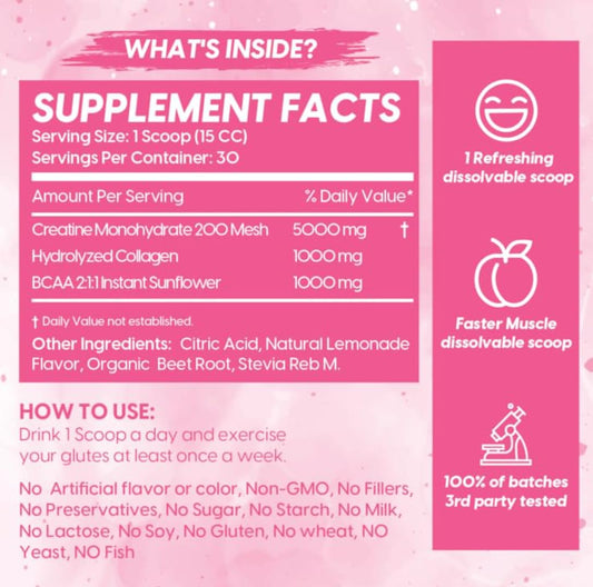 Cheeky Booty Pump Pink Lemonade dissolves smoothly for quick, gritty-free shakes