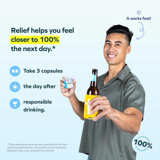 Cheers Relief white willow bark capsule close-up showing natural next-day support