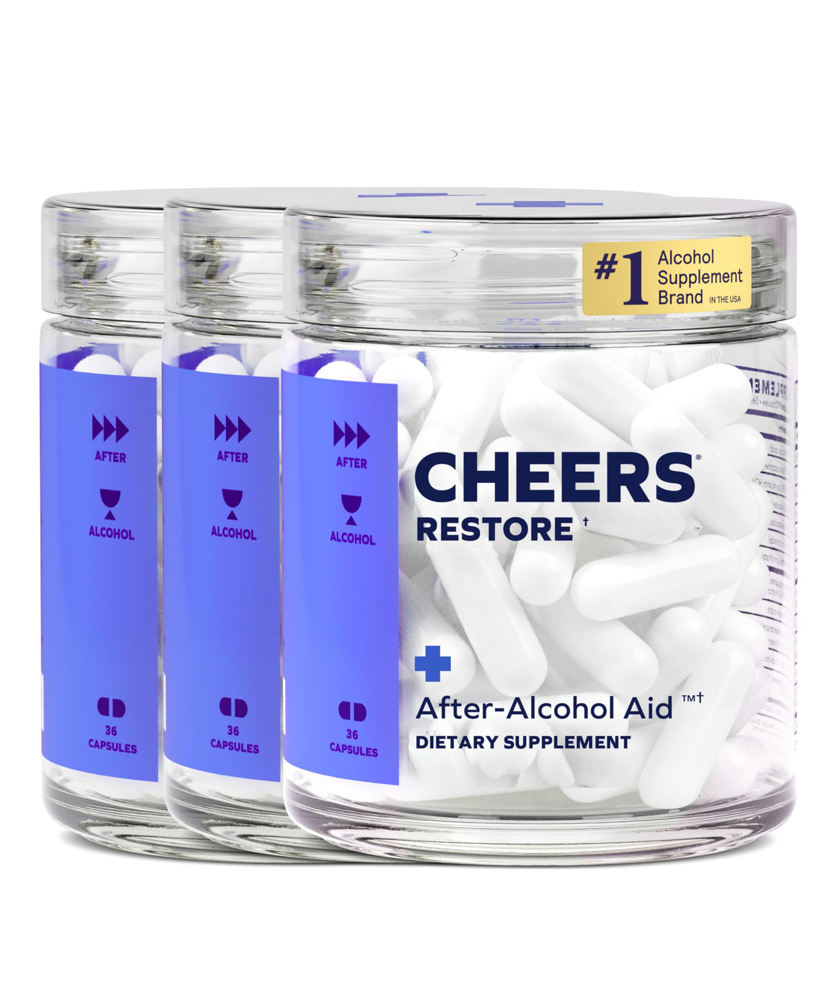 Cheers Restore bottle-front view for post-drinking support and a calmer morning