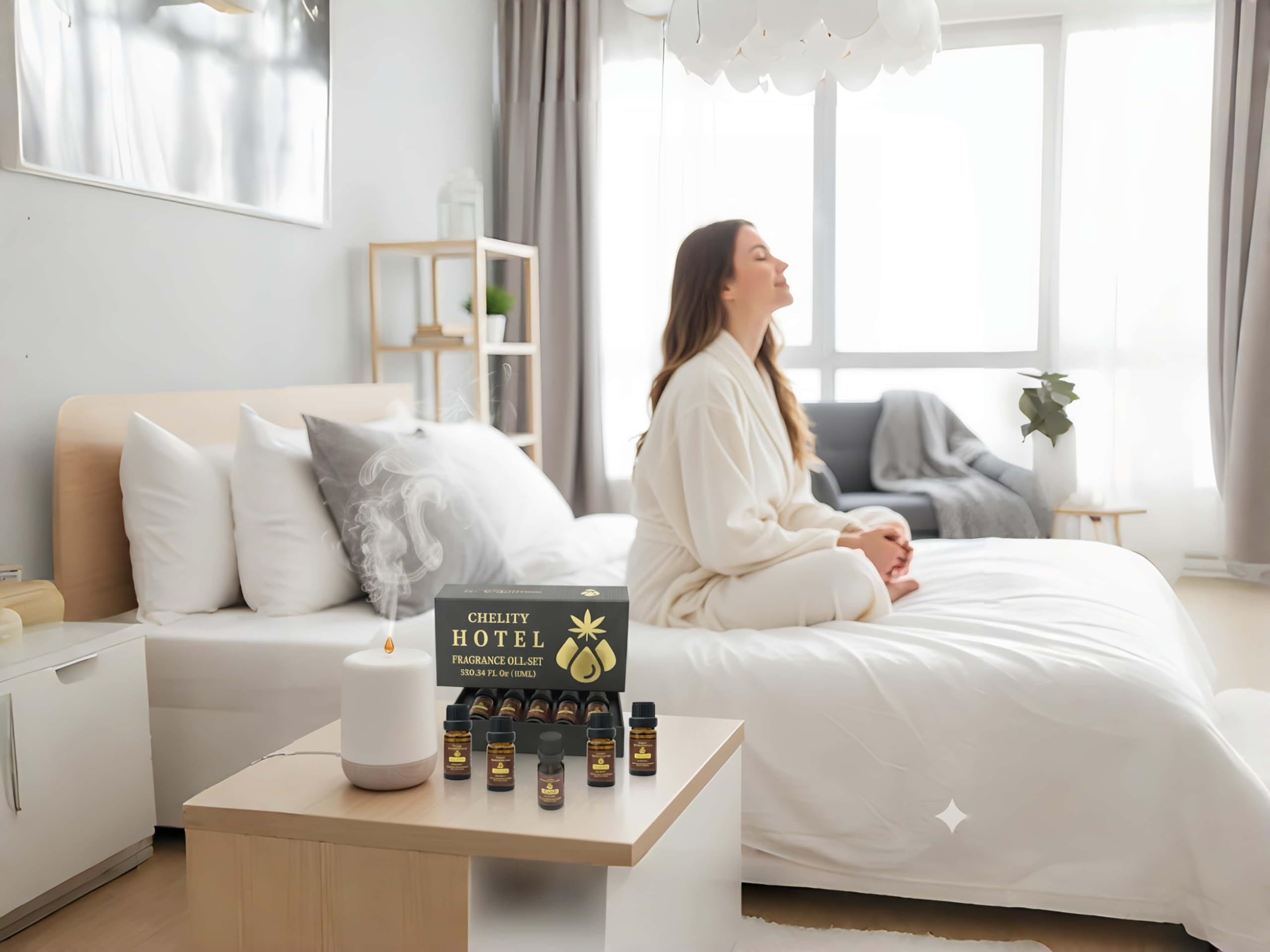 Chelity hotel diffuser oil in use 10ml — versatile aromatherapy option.
