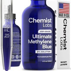 Chemist Labs methylene blue 2% bottle for precise, measured dosing.