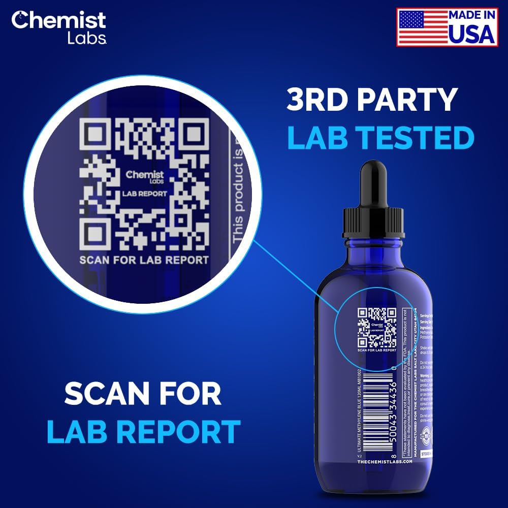 Chemist Labs Methylene Blue 4 oz bottle designed for safe storage