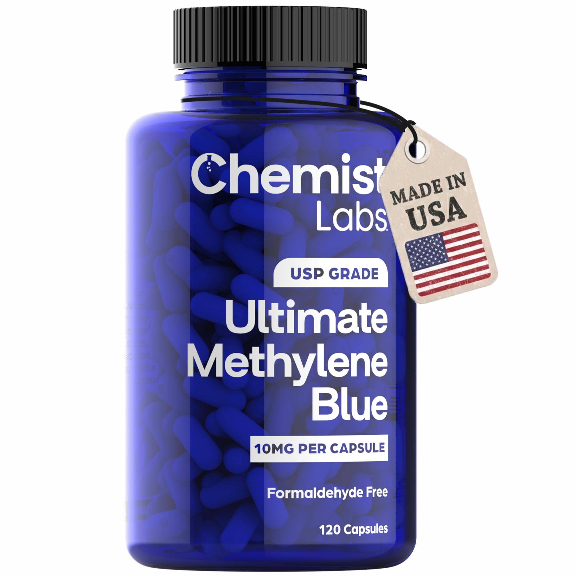 Chemist Labs Methylene Blue capsule front view highlighting 10 mg dose for daily use