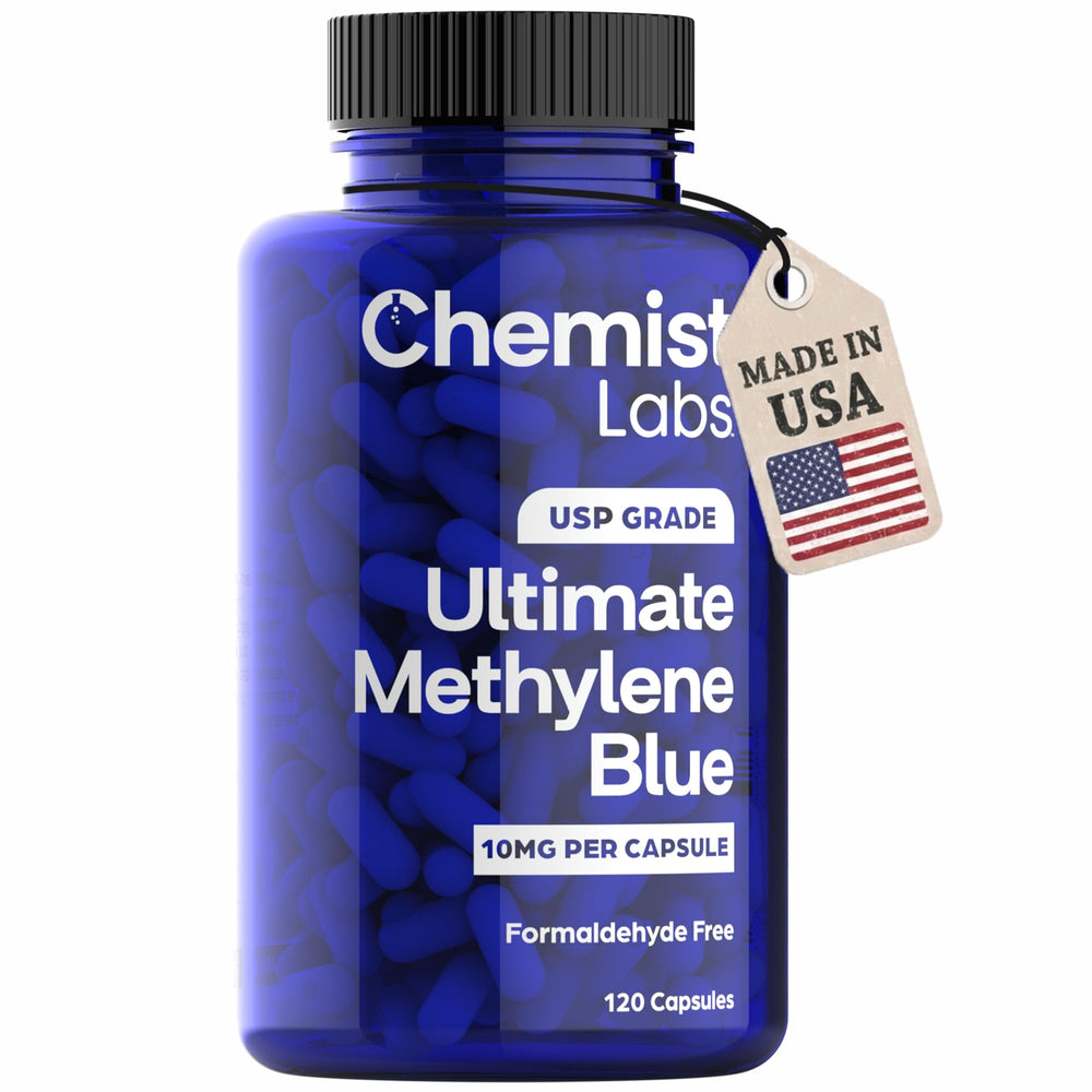 Chemist Labs Methylene Blue capsule front view highlighting 10 mg dose for daily use