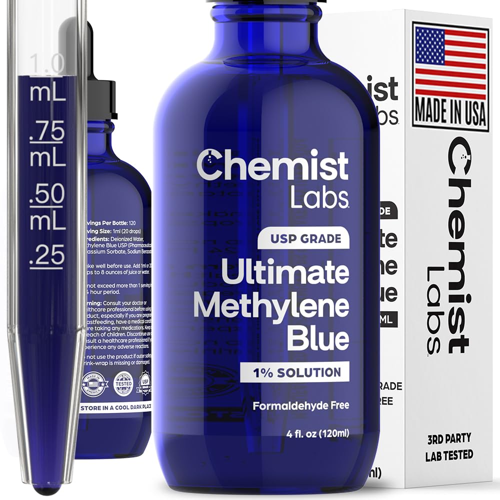 Chemist Labs Methylene Blue dosing guide image with measurement marks