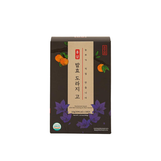 Cheongsum red ginseng bottle with fermented bellflower and pear for convenient daily use.