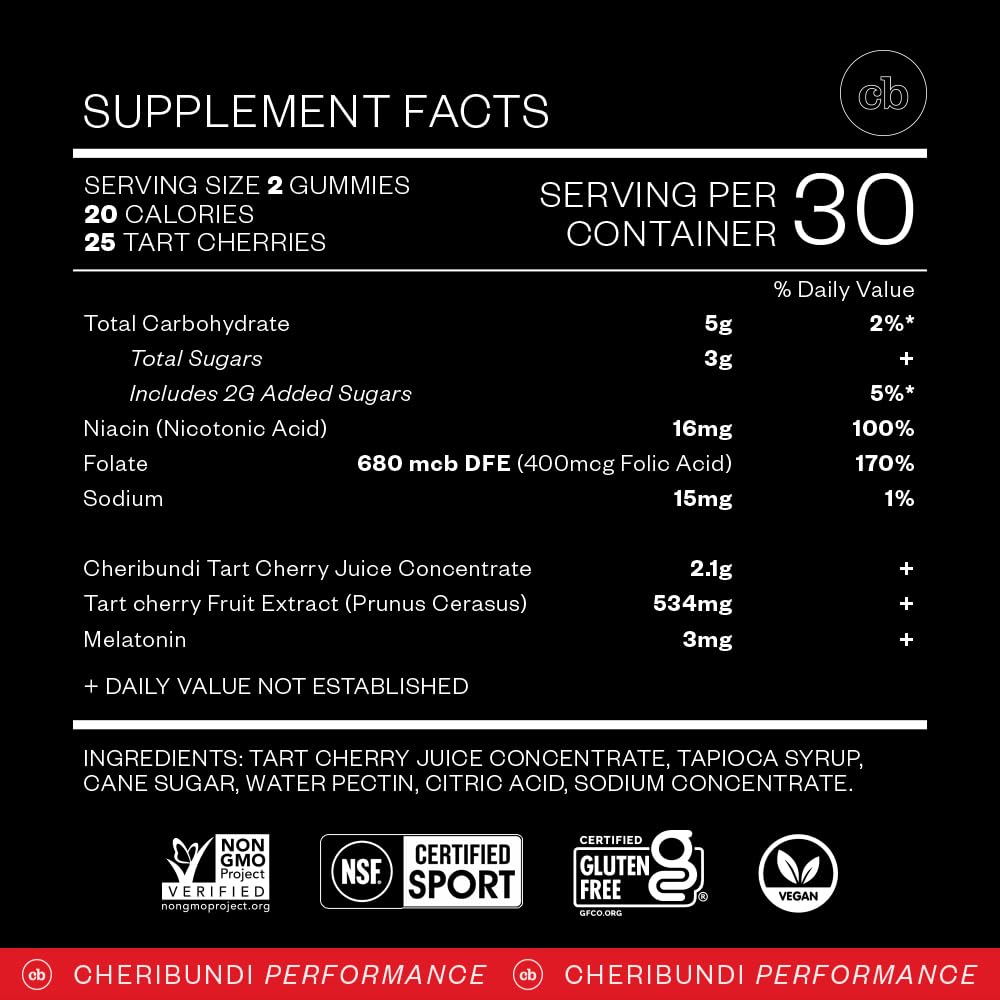 Cheribundi Tart Cherry Gummies used by athletes after workout for recovery in gym bag.