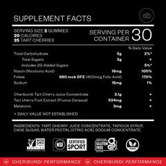 Cheribundi Tart Cherry Gummies used by athletes after workout for recovery in gym bag.