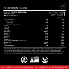 Close-up of Cheribundi Tart Cherry Protein label showing nutrition details
