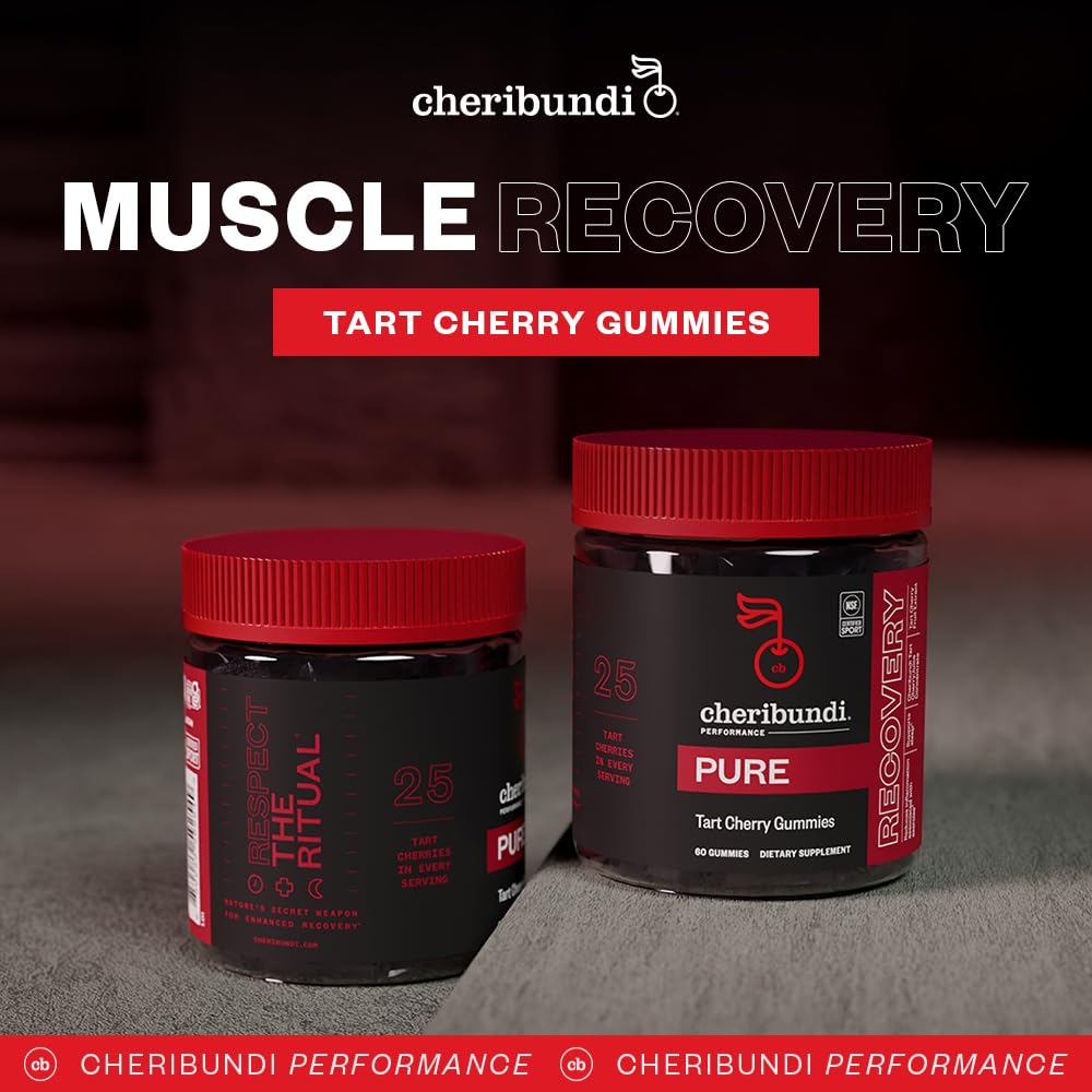Cheribundi Tart Cherry Gummies Pure close-up emphasizing antioxidants for post-workout support