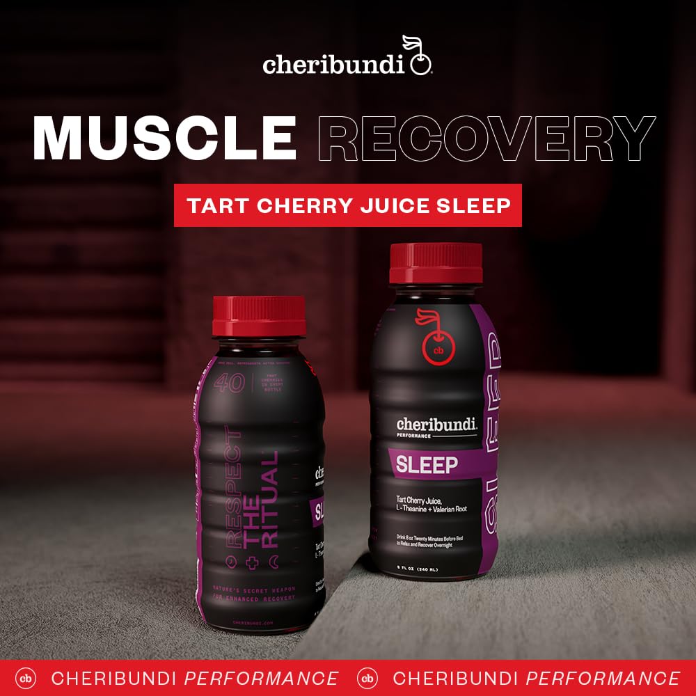 Cheribundi Tart Cherry Sleep glass serve demonstrates easy bedtime sip for rest and recovery.
