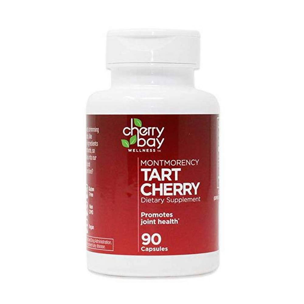 Cherry Bay Wellness Montmorency Tart Cherry bottle showing 480mg softgel capsules for joint support.