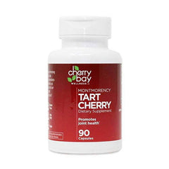 Cherry Bay Wellness Montmorency Tart Cherry bottle showing 480mg softgel capsules for joint support.